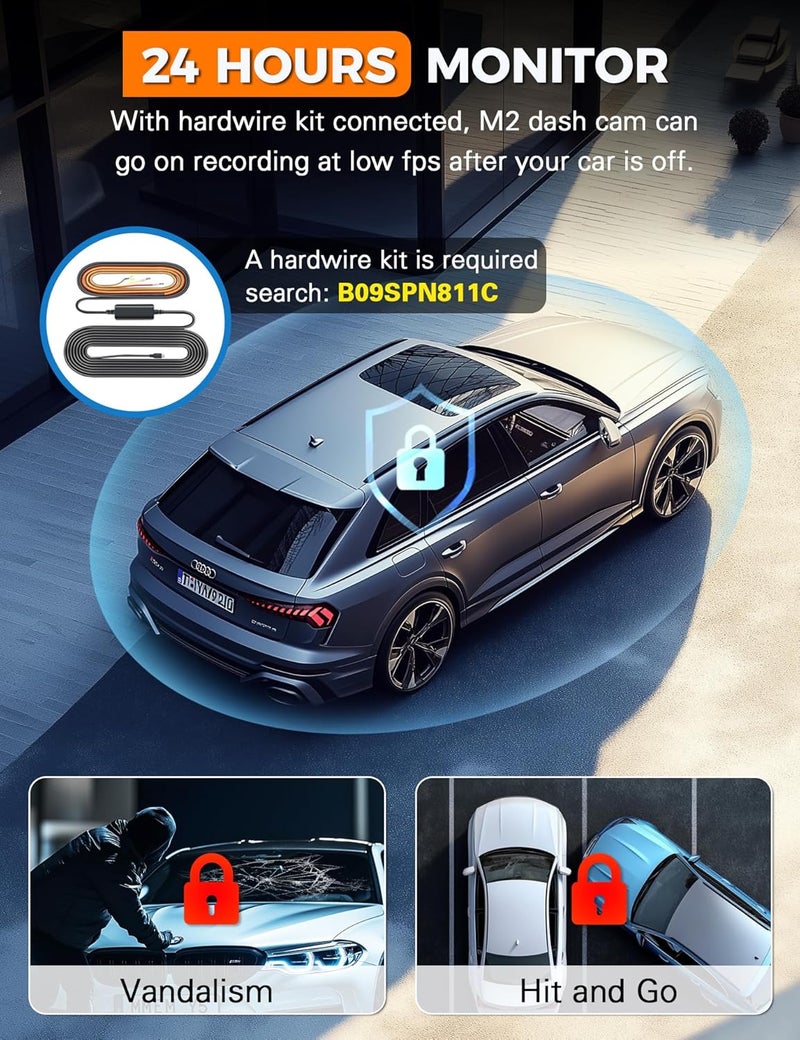 galphi 3 Channel WiFi Dash Cam Front and Rear Inside with 64GB SD Card, 2.5K+1080P+1080P Car Dash Camera for Cars Front and Rear, Dashcam with G-Sensor, Loop Recording, 24H Parking Mode, Support 512GB - Image 5